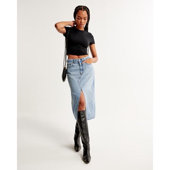 Abercrombie & Fitch Dresses & Skirts - Abercrombie & Fitch Plus Size Y2K Light Wash Retro Denim Midi Skirt Wmns 33/16